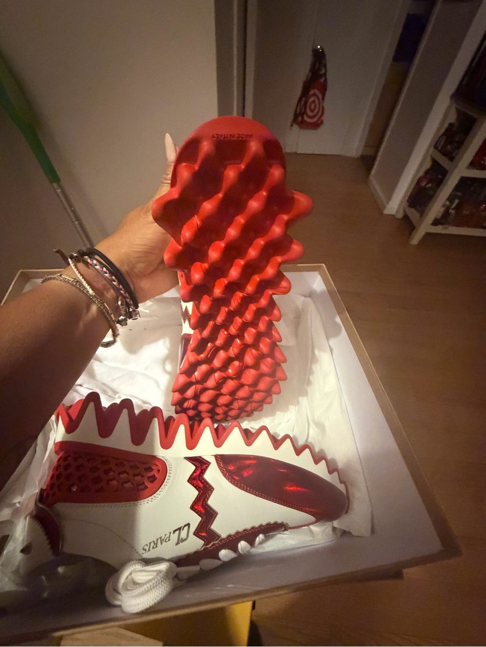 Christian Louboutin Women’s Red & White Metallic Sneakers - Picture 2 of 7
